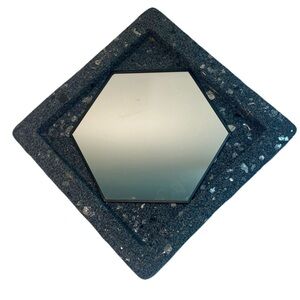 12” Blue Black Shiny Stone Mirror Hanging Decor Indoor Outoor Art Diamond